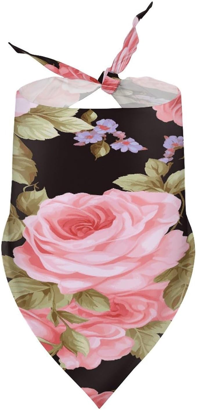 Dog Bandana Spring Pet Scarf Adjustable Triangle Pink Rose Printing Dog Bib Washable Polyester Puppy Bandana for Small Medium Large Dogs Cat Birthday Party Supplies