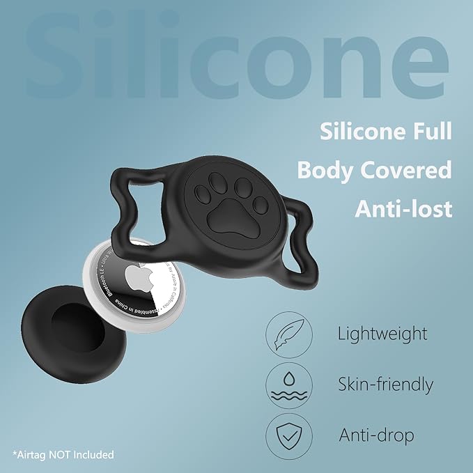 2-Pack Airtag Holder for Dog Collar, Waterproof Silicone Protective Case Cover, Anti-Lost Tracker Universal Fit for All Width Pet Collars (Black&Black)