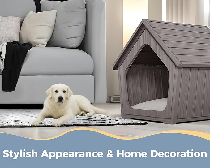 DRATO Dog House Indoor Outdoor Durable Resin Material Houses for Dogs Outside Weatherproof Cozy Small Dog Houses Pet Shelter for Patio, Porch, Living Room
