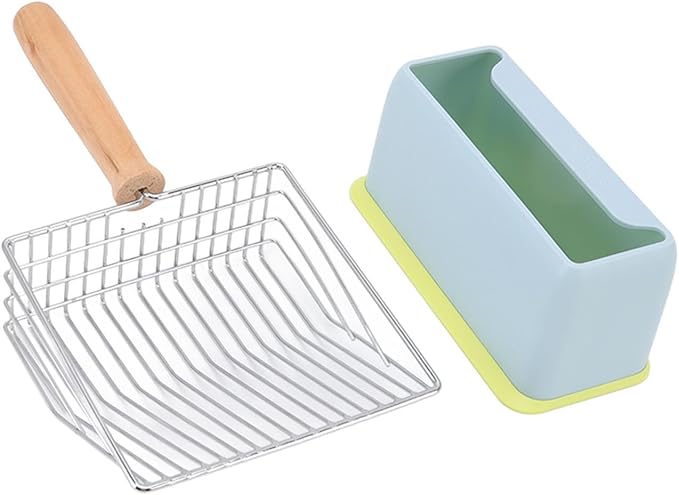 ZJchao Metal Cat Litter Scoop, Stainless Steel Litter Scoop Cat Poop Shovel Kitten Poop Sifting with Holder for Box