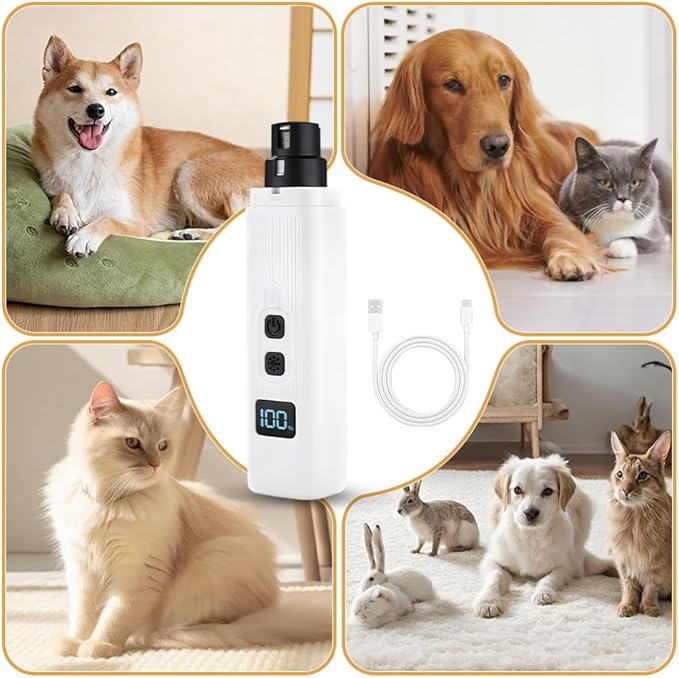 Safe Cut Cat Nail Trimmer, 2025 Upgraded 3 Adjustable 360° Grinding Settings, Low-Vibration Ultra-Quiet Under 40dB, Powerful for All Cats & Dogs, Easy to Clean (Black+6*Heads)