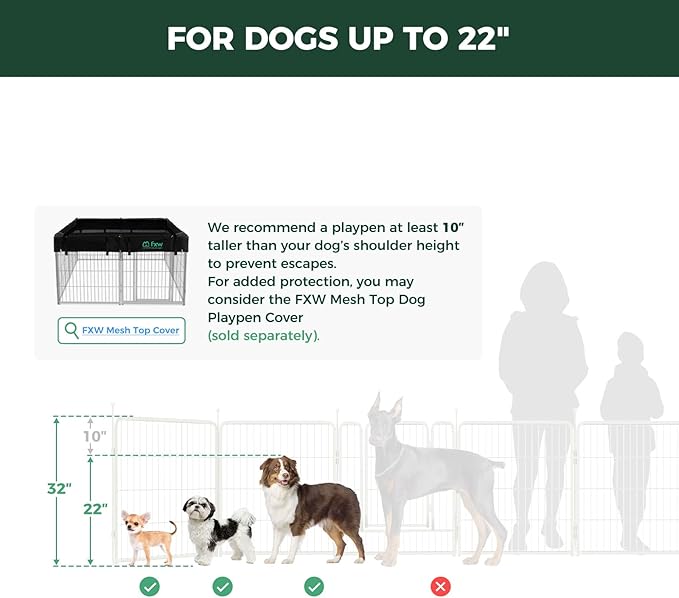 FXW Rollick Unleashed Dog Playpen for Indoor, Yard, RV Camping, 32 inch 16 Panels for Medium and Large Dogs, White│Patented