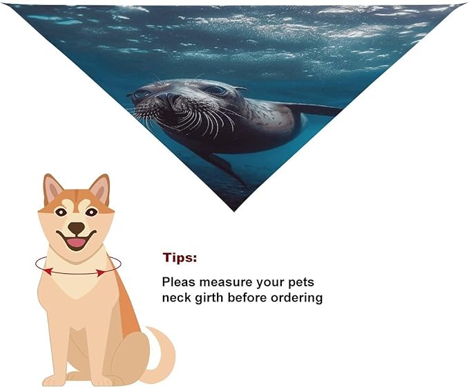 Dog Bandana Spring Pet Scarf Adjustable Triangle Underwater Sea Lion Printing Dog Bib Washable Polyester Puppy Bandana for Small Medium Large Dogs Cat Birthday Party Supplies