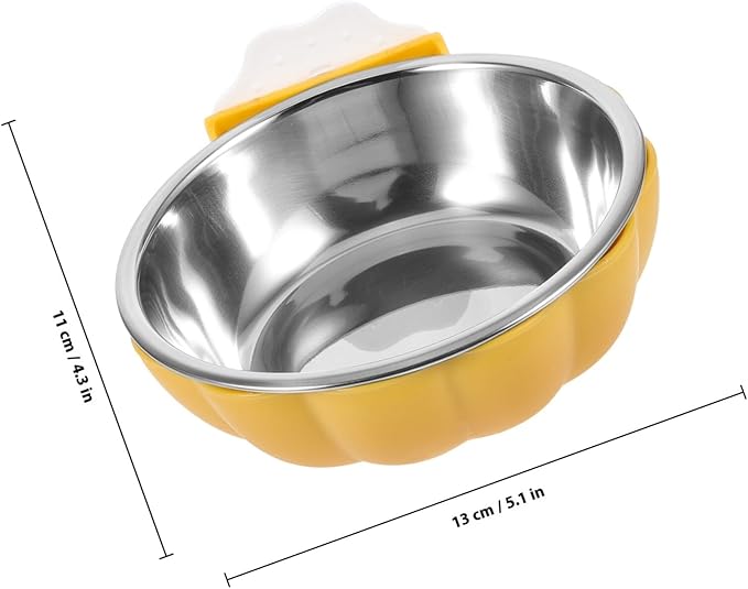 Hanging Pumpkin-Shaped Pet Feeder Bowl, Small Yellow Plastic Cage Cat Feeder and Dog Bowl for Crate Feeding and Watering Supplies