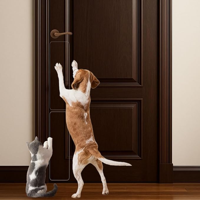 Dog Door Scratch Protector 2-Pack 4 x 16 Heavy Duty Clear PVC Anti Scratch Guard for Doors Walls Furniture Windows, Custom Cut Easy Install & Residue-Free Removal Cat Door Protector