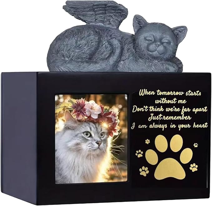 Dog and Cats Ashes Container Pet Container with Resin Angelic Figurine and Personalizing Memorial Feature Supply Box for Cats and Dog