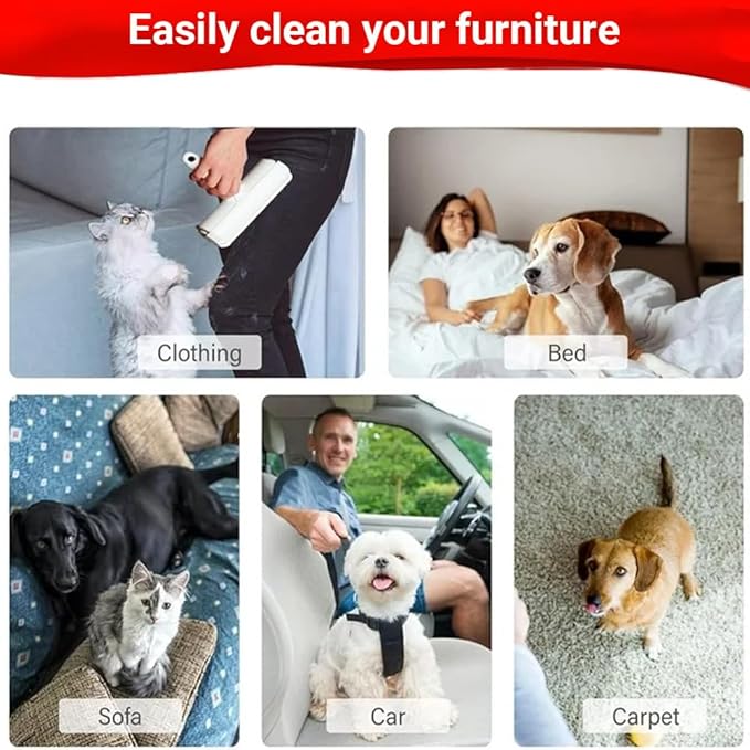 Self-Cleaning Pet Hair Remover Roller for Furniture, Reusable Lint Roller and Dog/Cat, Carpet, Clothing - Portable Multi Surface Fur Removal