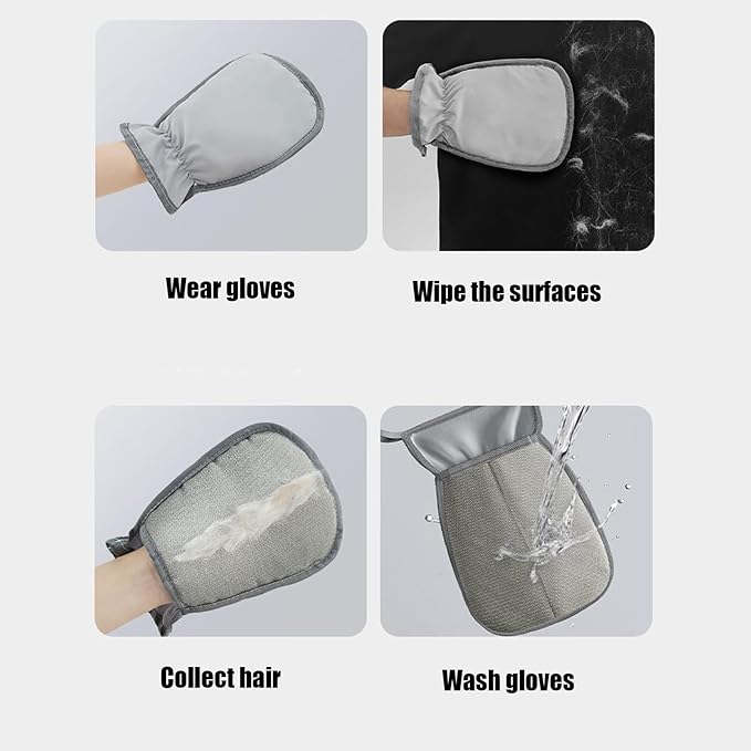 Pet Hair Removal Glove for Cats - Double-Sided Bunny Bathing Supplies | Dog Grooming Gloves - for Clothes Bedding Sheets Carpets Sofas Mattress Pet Parents Office Car Travel Apartment Living Room