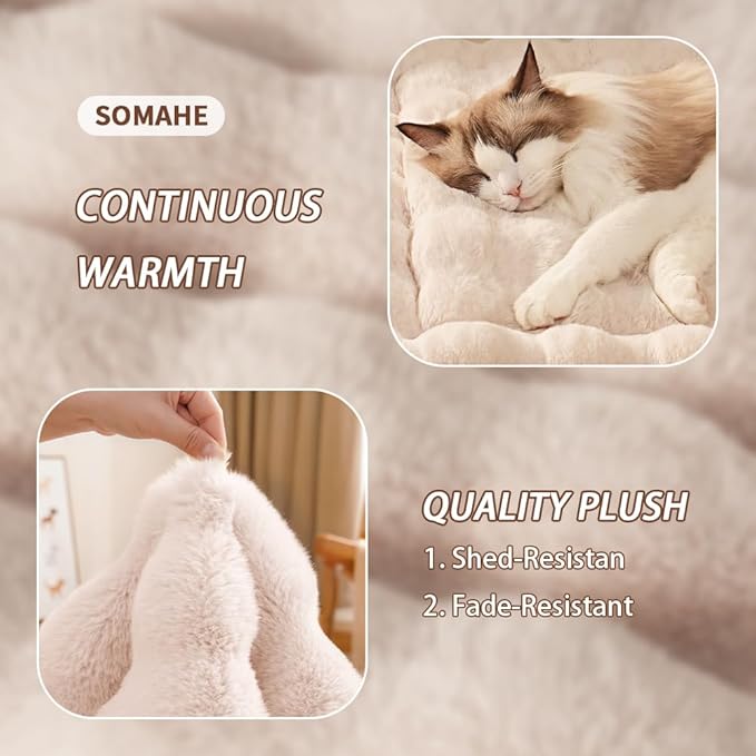 Self-Warming Cat Bed, Plush Faux Fur Pet Bed Mat with Anti-Slip Bottom, Ultra Soft Heated Pad for Cats & Kittens, Cozy Fluffy Bed for Window & Sills Couches, Machine Washable, 23x15 Inch White