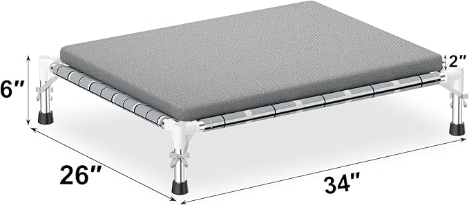 Elevated Raised Outdoor Dog Bed - Cooling Lifted Outside Dogs Bed with Cushion Mat Dog Hammock Bed with Stainless Steel Frame Portable Puppy Pet Bed for Indoor & Outdoor (M:34" x 26" x 8")