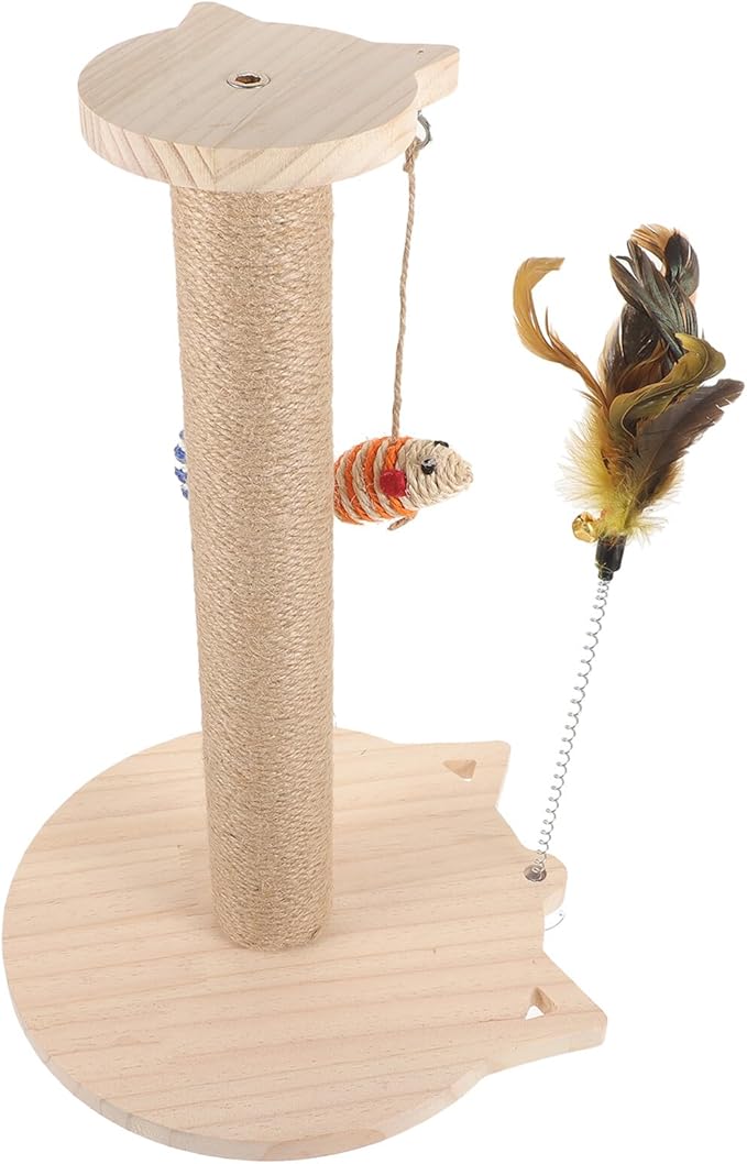 GLEAVI Natural Sisal Cat Scratching Post with Solid Wood Base Small Indoor Cat Scratcher for Kittens Sturdy Household Claw Scratcher Random Color