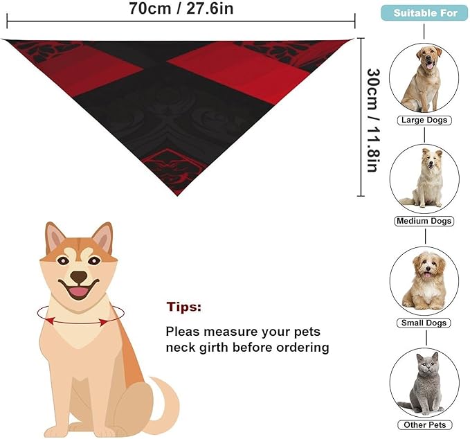 Dog Bandana Spring Pet Scarf Adjustable Triangle Red Black Printing Dog Bib Washable Polyester Puppy Bandana for Small Medium Large Dogs Cat Birthday Party Supplies