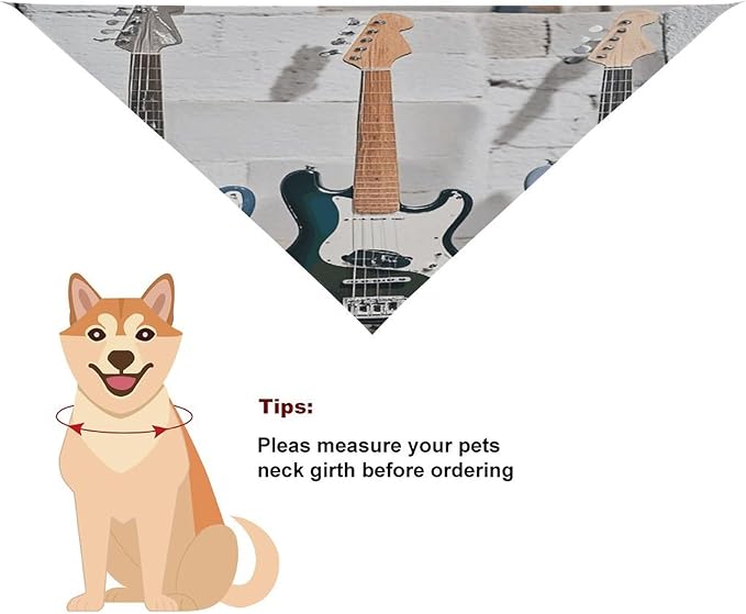 Dog Bandana Spring Pet Scarf Adjustable Triangle Guitar Bass Music Musical Instruments Printing Dog Bib Washable Polyester Puppy Bandana for Small Medium Large Dogs Cat Birthday Party Supplies