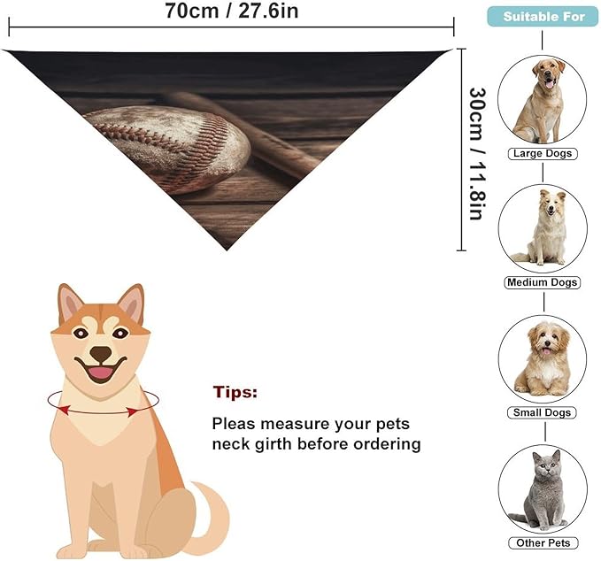 Dog Bandana Spring Pet Scarf Adjustable Triangle Baseball on Wooden Printing Dog Bib Washable Polyester Puppy Bandana for Small Medium Large Dogs Cat Birthday Party Supplies