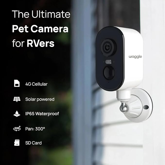 Waggle Pack of 2 4G LTE Security Camera for RV, No Wi-Fi Needed, 2K HD, 300° Pan, 9000mAh Battery, PIR & AI Human Detection, Siren Alarm, Indoor/Outdoor Cam for Camping/Travel, Subscription Required