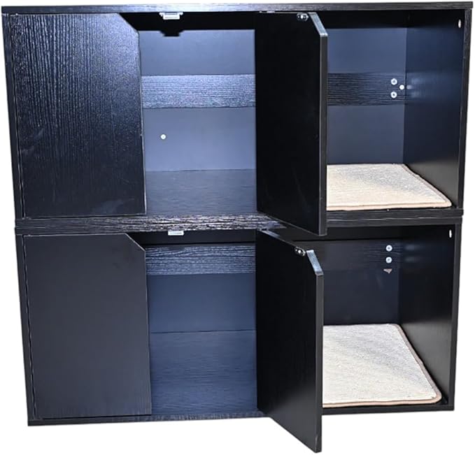 35.83" Black Cat Litter Box Enclosure Hidden Furniture with Scratching Pad, Modern Indoor Cat House
