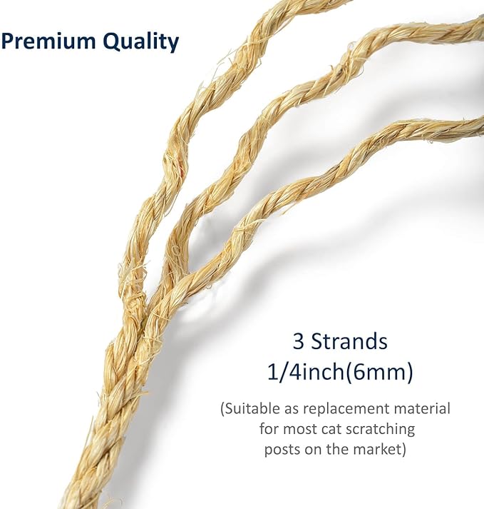 WePet Cat Natural Sisal Rope for Scratching Post Tree Replacement, Hemp Rope for Repairing, Recovering or DIY Scratcher, Natural Color, 30FT