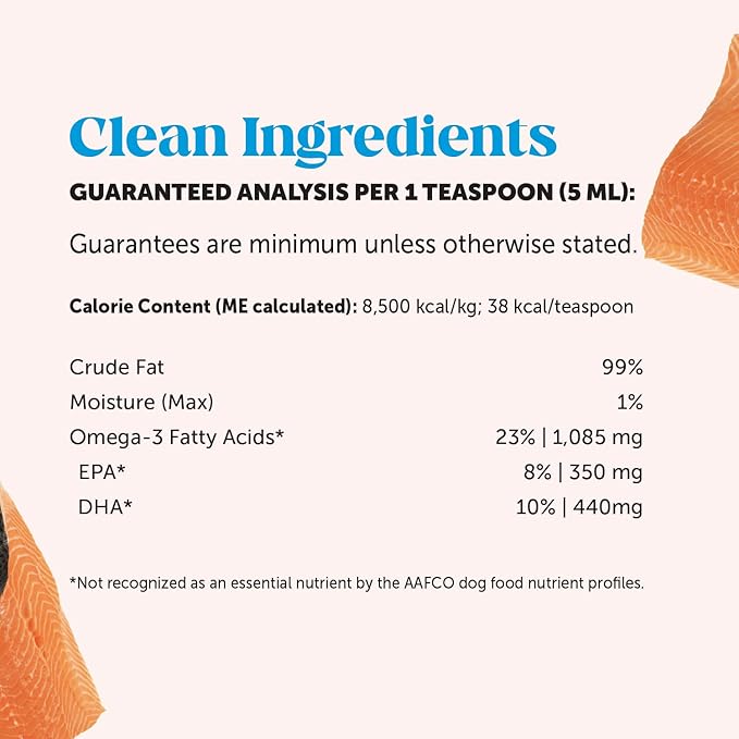 Wild Alaskan Salmon Oil, Omega-3 Fish Oil for Dogs and Cats, Fatty Acids, Salmon Oil for Dogs, Skin and Coat Health, Pure Dog Food Topper, Supports Joints, Brain & Heart Health - 32oz