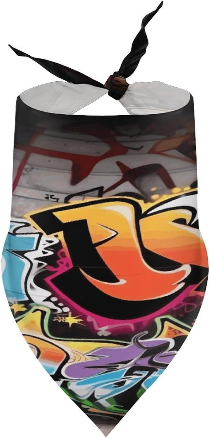 Dog Bandana Spring Pet Scarf Adjustable Triangle Graffiti Hip Hop Printing Dog Bib Washable Polyester Puppy Bandana for Small Medium Large Dogs Cat Birthday Party Supplies