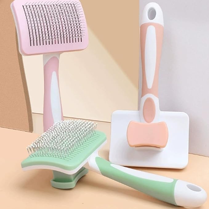 Cat Grooming Brush, Self-Cleaning Slicker Brush, Cat Brushes for Indoor Cats - Easily Removes Loose Undercoat, Pet Massage Tool Suitable for Pets with Long or Short Hair, Quick Clean (Pink)