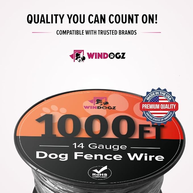 Dog Fence Wire for Electric Dog Fence System, 1000 ft, 14 Gauge Pro Grade Wire, Covers 1 Acre,Easy to Install, Compatible with reputable Underground Fence Brands, Thick and Durable