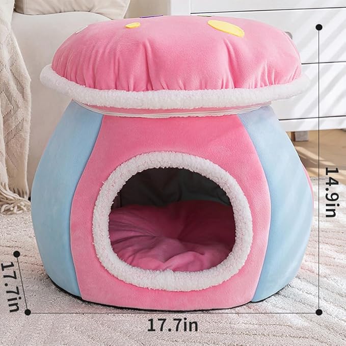 Cute Mushroom Cat House Cat Cave Bed for Indoor Warm Dog nest with Detachable Cushion for Puppy and Kitten