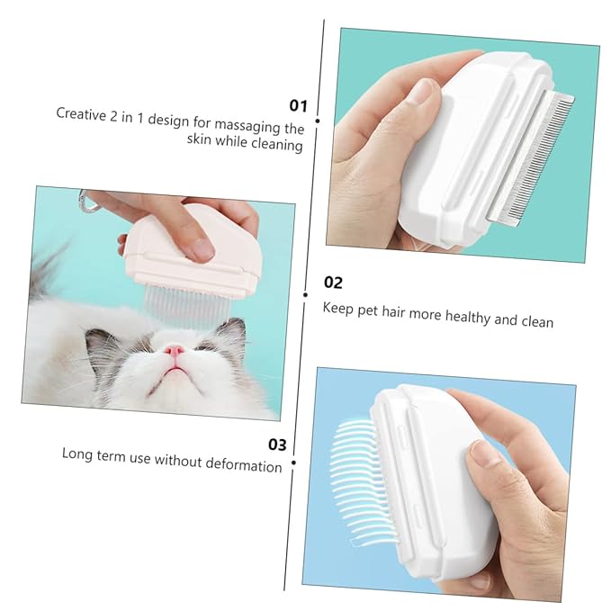 Mikikit Cat Grooming Brush Pet Comb for Shedding Massage Stainless Steel Bristles Easy One-button Operation