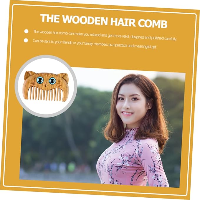 2pcs Natural Wooden Beard Comb Green Sandalwood Hair Comb Cat Brush for Haired Cats Grooming Tool