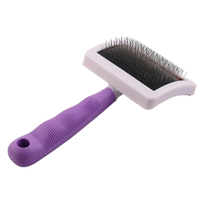 Pet Dog Cat Bristles Grooming Brush w/Purple Handle