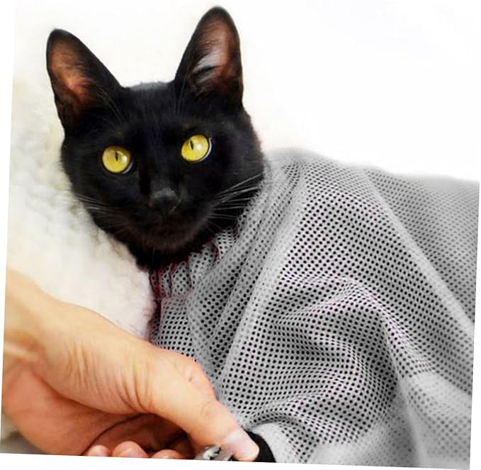 Multi-Function Cat Grooming Bag Grey Bathing Nail Trimming Pouch for Cats Kittens Breathable Mesh Design for Easy Control Comfort During Grooming Bathing and Medication