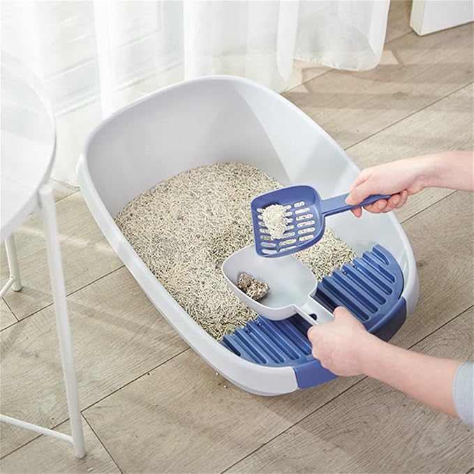Open Cat Litter Box Large Litter Pan for Cats High Sided Kitten Litter Box with Cat Litter Scoop Removable Pedal Type Cat Toilet Pet Supplies Easy to Clean