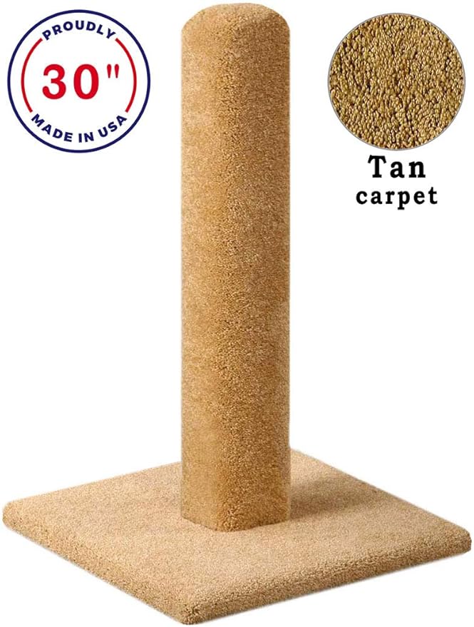 CozyCatFurniture 20, 25 & 30 inches Solid Wood Cat Scratching Posts, Tan Carpet, USA Made (30")