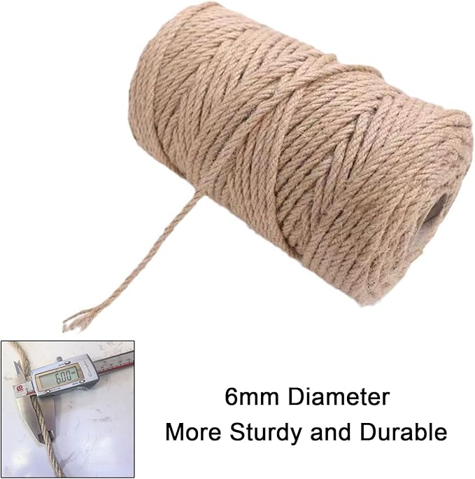 Natural Sisal Rope for Replacing and Repairing Cat Scratching Post Tree Tower, 1/4 inch (6mm) Diameter 164FT Sisal Rope for Replacement and Repairing or DIY Scratcher