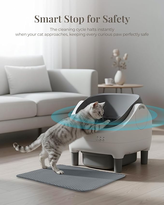 TAIFA Self Cleaning Litter Box with APP Control, Open-Top Automatic Litter Box for Multiple Cats with Safety Sensors, Odor-Free Waste Disposal Includes Trash Bags, 15L Waste Bin, Brush, Scooper, Mat