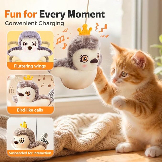 Interactive Chirping Bird Cat Toy,2026 New Flying Bird Cat Toy Flapping Bird Toy,Simulation Chirping Bird Toys Interactive Cat Toys for Bored Indoor Adult Cats (A-Black)