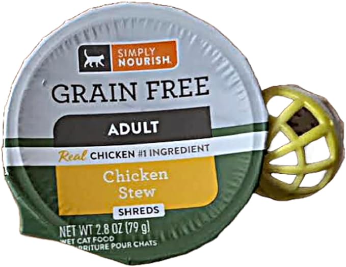 SIMPLY NOURISH Adult Cat Food Shreds 6-2.8 Ounce Cups (Chicken Stew (Shreds) Plus Cat Toy Will vary.