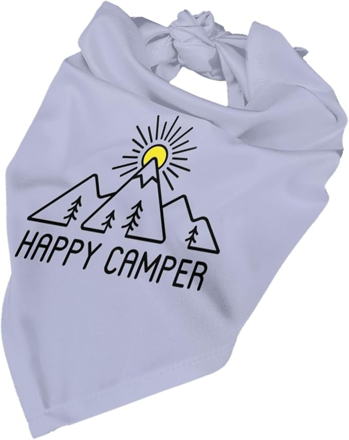 Happy Camper Summer Dog Bandana，Adorable Puppy Accessory for The avid Camper ，Pet Neckerchief for Pets Daily Wear Photo Prop Party Supplies,Funny Cute Dog Bandana (Gray Blue)