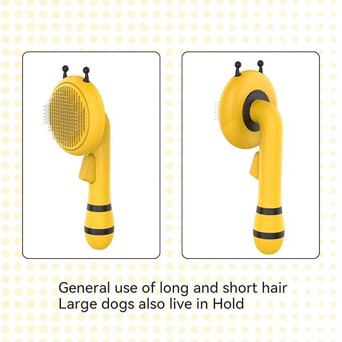 Bee Cat Brush, Pets Skin Friendly Grooming Brushes for Shedding Dogs Cats Hair Easy to Remove Loose Undercoat with Long or Short Hairs Pet Massage Tool All Hair Type (Yellow)