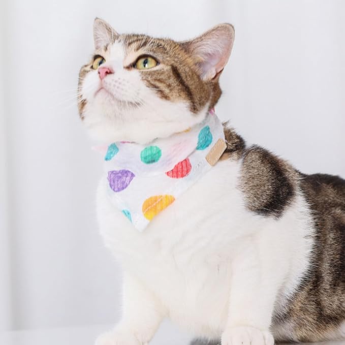 Uonlytech Pet Cotton Dog Bandana Bib Breathable Washable Saliva Towel Small Rainbow Polka Dot Triangle Scarf Summer Pet Supply for Cats and Dogs