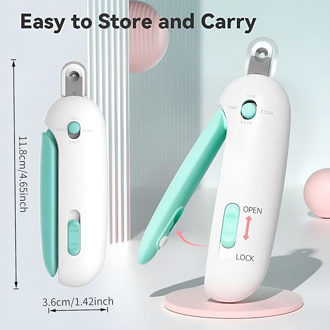 Adjustable Cat Nail Clippers with Security Guard,All-in-One Trimmer & Grooming Supplies for Kittens to Large Cats,Includes Nail File and Storage Container(Green)