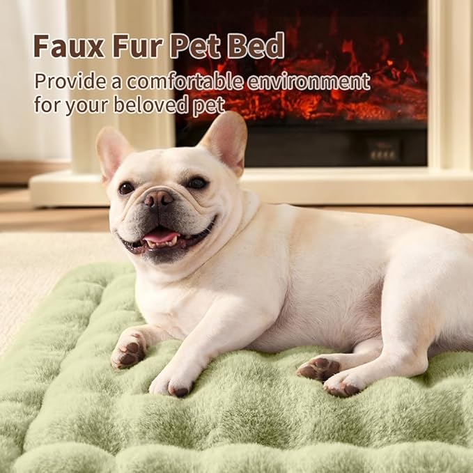 Self-Warming Cat Bed, Plush Faux Fur Pet Bed Mat with Anti-Slip Bottom, Ultra Soft Heated Bed for Cats & Medium Dogs, Cozy Fluffy Pad for Couch & Crate, Machine Washable, 27x20 Inch Green
