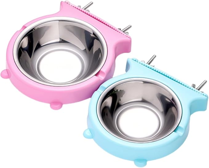 2Pcs Colorful Hanging Pet Bowls for Food and Water Cage Mounted Feeding Statin Feeder Bowls for Small Animal Pet Supply Kennel Feeder Bowl for Dog