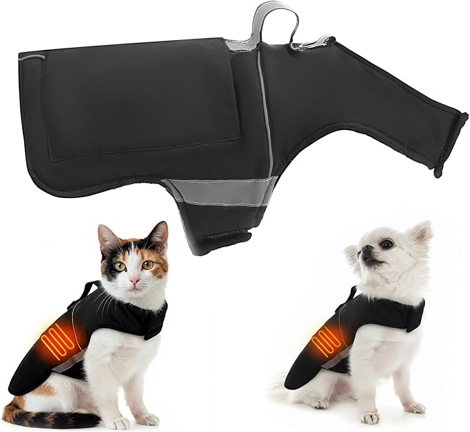 Dog Heated Warm Coat Jacket Pet Winter Black Vest Graphene Heat Lining Coat for Dogs Pet Outdoor Supplies(Not Included Batteries)(Small)