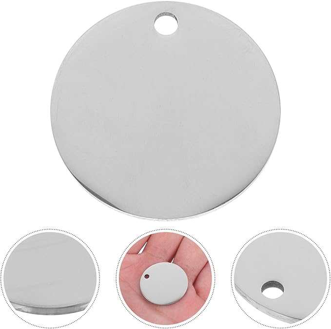 Luxshiny 10pcs Stainless Steel Dog Tag Blanks Round Stamping Pendant 30mm Metal Id Tags for Pet Collar Engraving Supplies