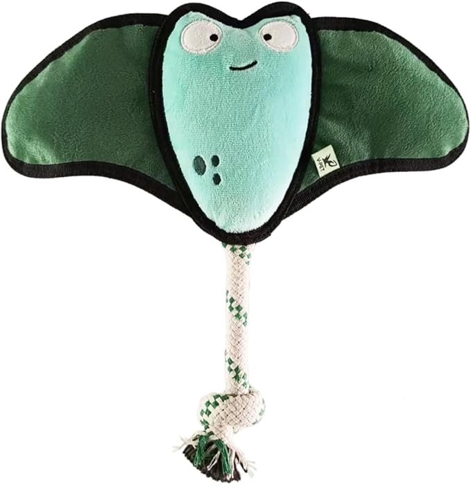 Dog Toy, Squeaky Plush Dog Toy, Rough & Tough Interactive Pet Toy, Recycled Fabric and Double Stitched (Manta)