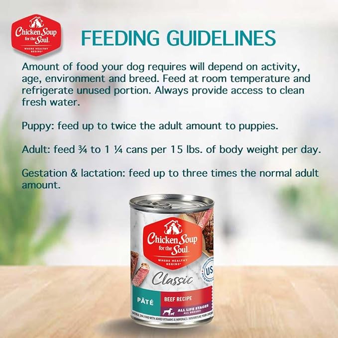 Chicken Soup For The Soul Pet Food Classic Wet All Stages Dog Food, Beef Pate, 13 Ounce Can (Pack of 12), Soy Free, Corn Free, Wheat Free, Canned Dog Food Made with Real Ingredients