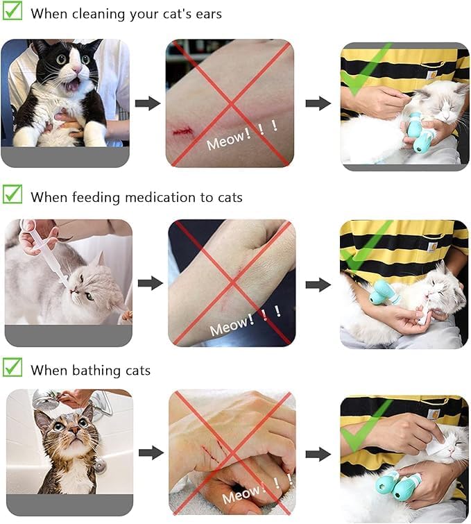 4 Pieces Scratch Cover for Nursing Rehabilitation Cat Boots for Cats Only, Adjustable Cat Bathing Gloves(Green)