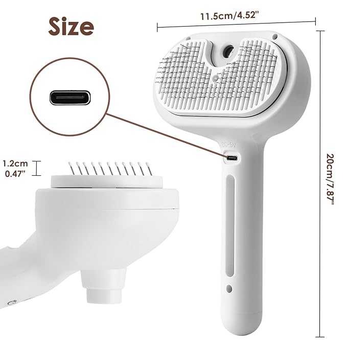 Rechargeable Cat Grooming Brush with Steam - Removes Static Hair, Easy to Clean, Friendly for Dogs