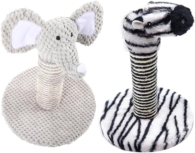 BESPORTBLE 2pcs Cat Scratching Post Kit with Sisal Claw Scratcher and Small Elephant Zebra Design Indoor Floor Cat Climber for Kittens Decorative Reusable Pet Furniture
