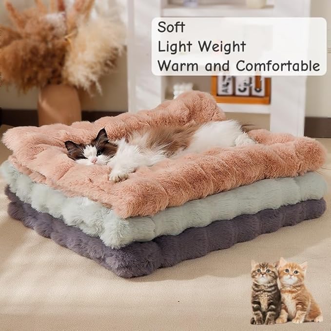 Cat Bed Mat Dog Crate Pads, Cat Beds for Indoor Cats Small Dogs, Plush Pet Bed Mats Faux Fur Dog Crate Mat with Removable Pillow for Cages/Floor/Couch (Grey,M-15.7 * 23.6 in)